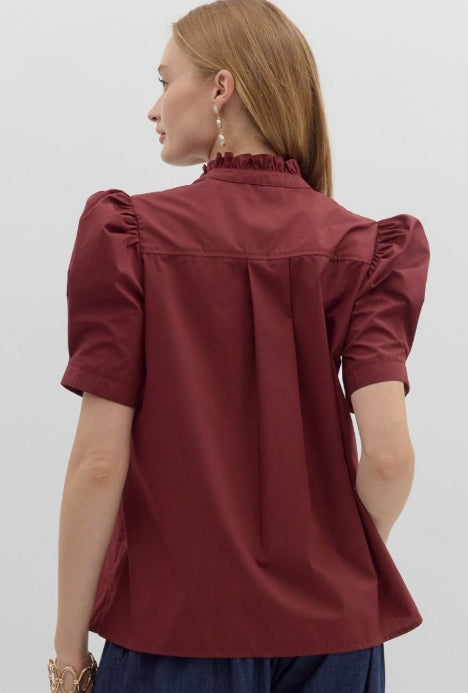 Burgundy Puff Sleeve Top