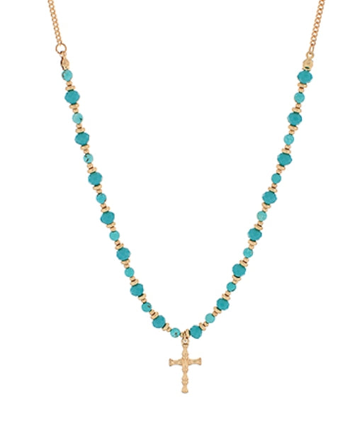 Turquoise Stone with Cross Necklace
