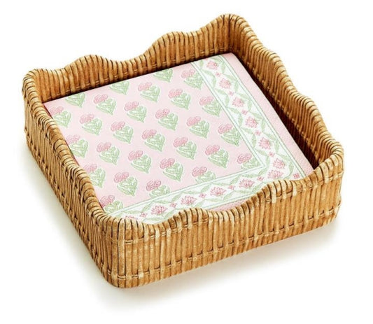 Scalloped Edge Basket Weave Pattern Cocktail Napkin Holder - Resin