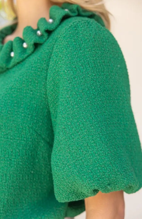 Pearled Ruffle Neckline Top