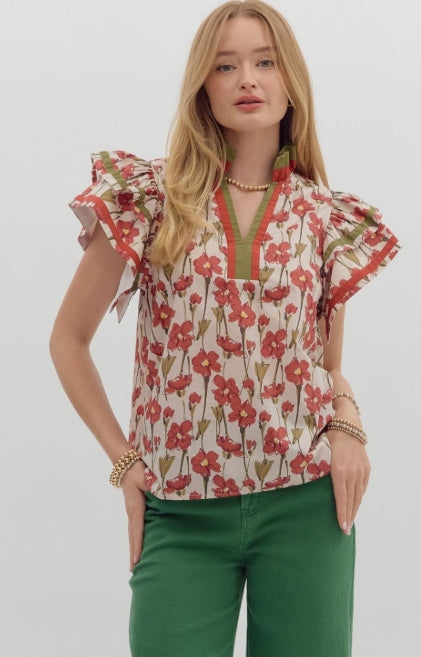 Poppy Floral V-Neck Top