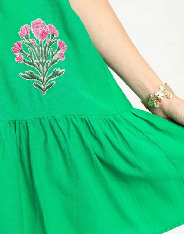 Boho Floral Embroidered Mini Dress