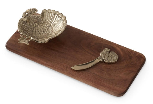 16.25" Wood Cheese Tray with Turkey Dish & Spreader