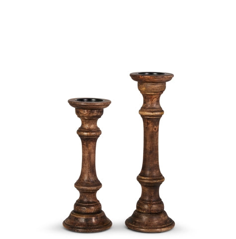 Dark Wood Candle Holder Set