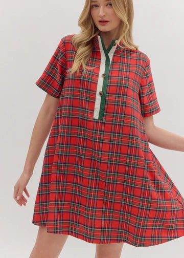 Clara Red Plaid Dress