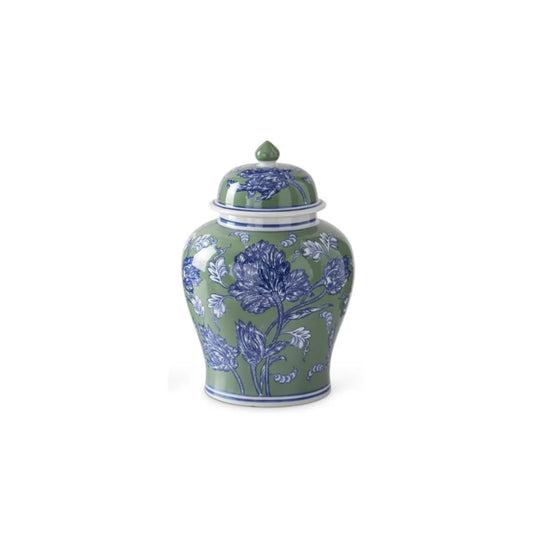 Blue Green & White Floral Ceramic Ginger Jar