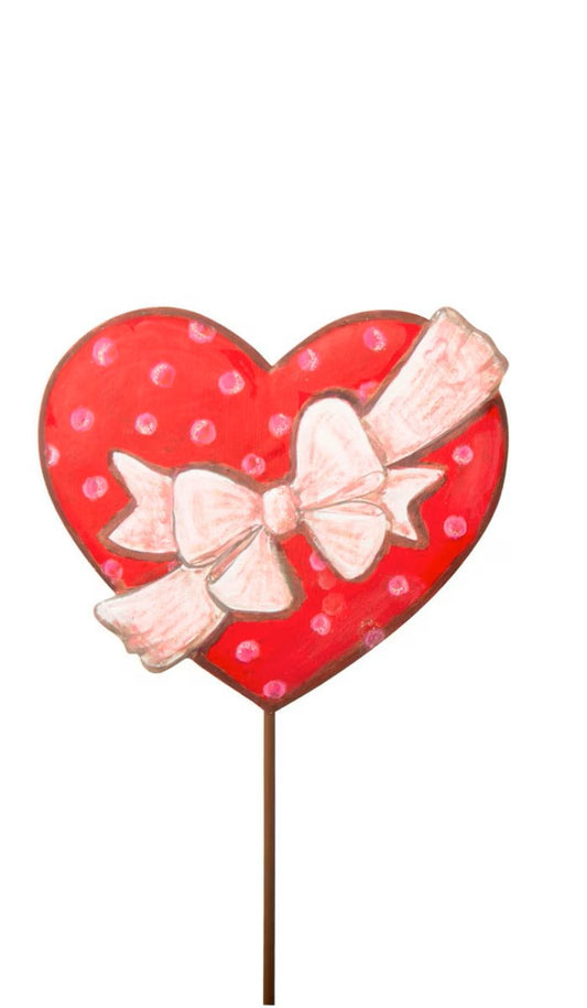 Metal Red Heart with Polka Dots and Bow