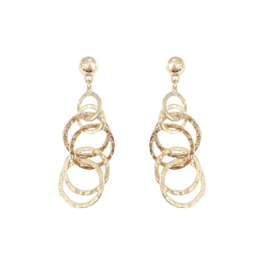 Gold Textured Layered Circle 1.5" Earring