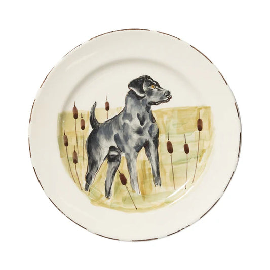 Vietri Wildlife Dinner Plate - Black Hunting Dog