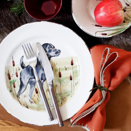 Vietri Wildlife Dinner Plate - Black Hunting Dog