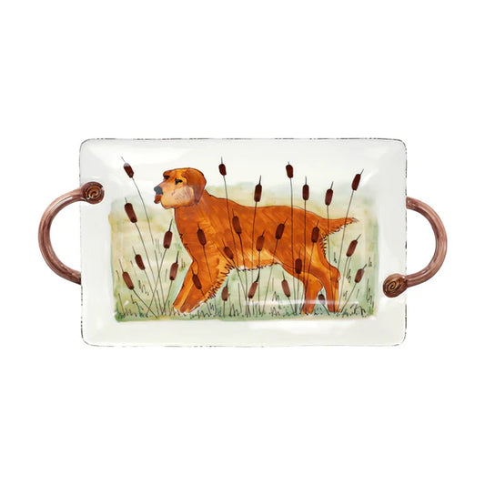 Vietri Wildlife Yellow Hunting Dog Handled Rectangular Platter