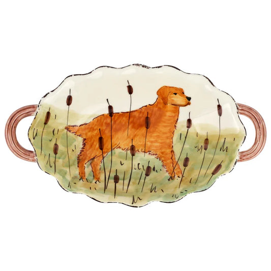 Wildlife Handled Oval Bowl - Hunting Dog