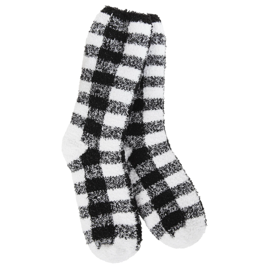 Fireside Black & White Cozy Plaid Crew Socks