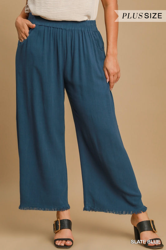 Slate Blue Wide Leg Linen Pants