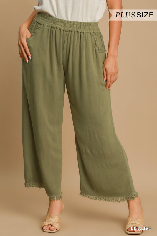 Olive Wide Leg Linen Pants