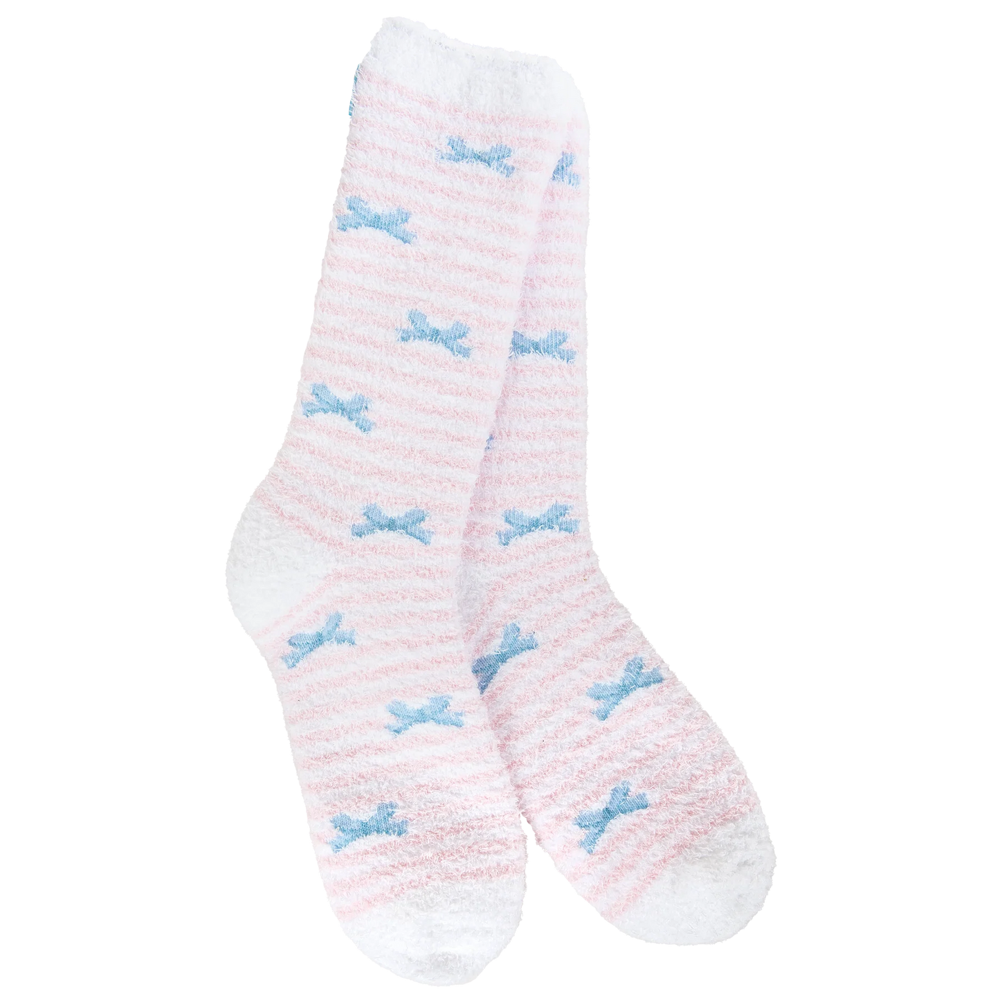 World's Softest Socks Pink Ribbon Stripe With Blue Bows
