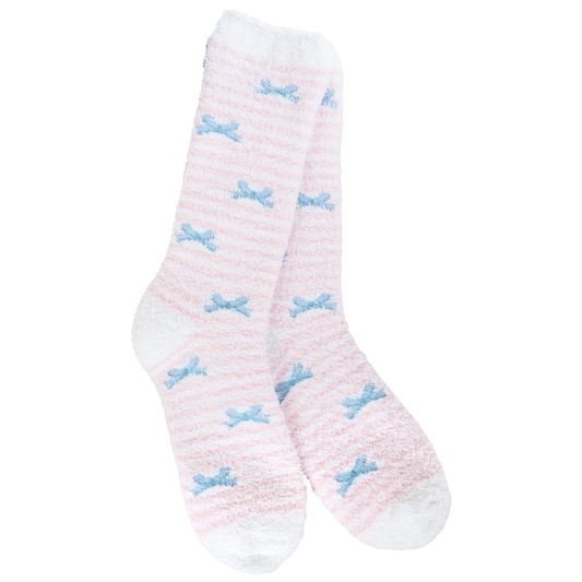 World's Softest Socks Pink Ribbon Stripe With Blue Bows