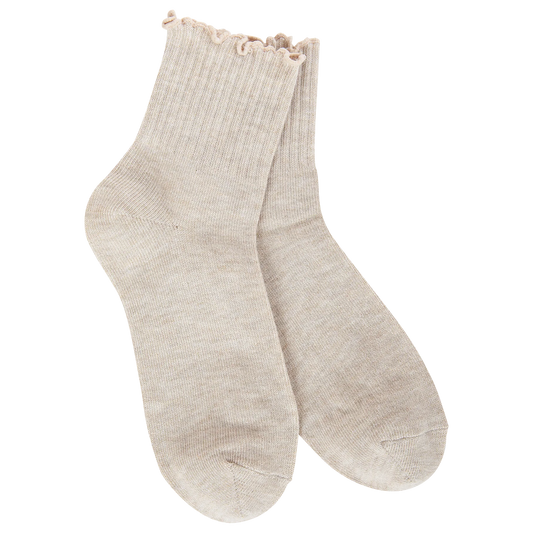 World's Softest Socks Heather Oatmeal Weekend Quarter Ruffle Crew Socks