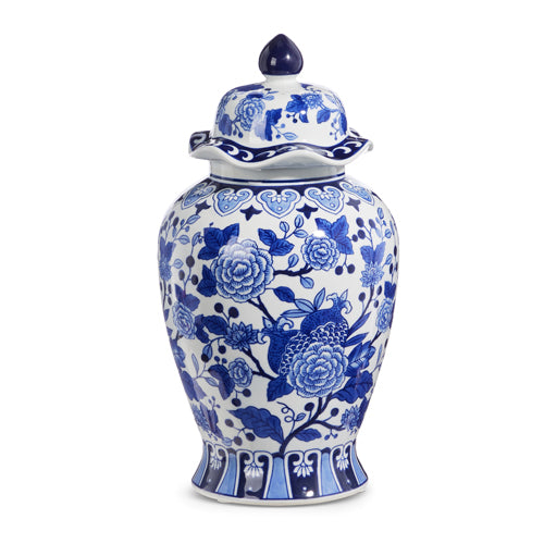 15.25" Blue and White Floral Ginger Jar