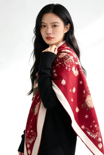 Red Flower Pattern Triangle Scarf