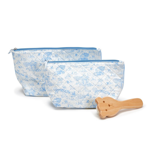 Animal Toile Set of 2 Quilted Multipurpose Pouches with Lining-Blue