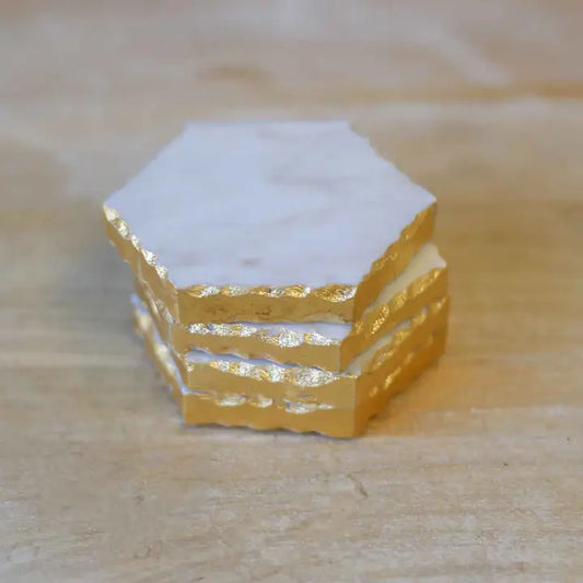Vernazza Marble Coasters White/Gold 4x4 Set of 4