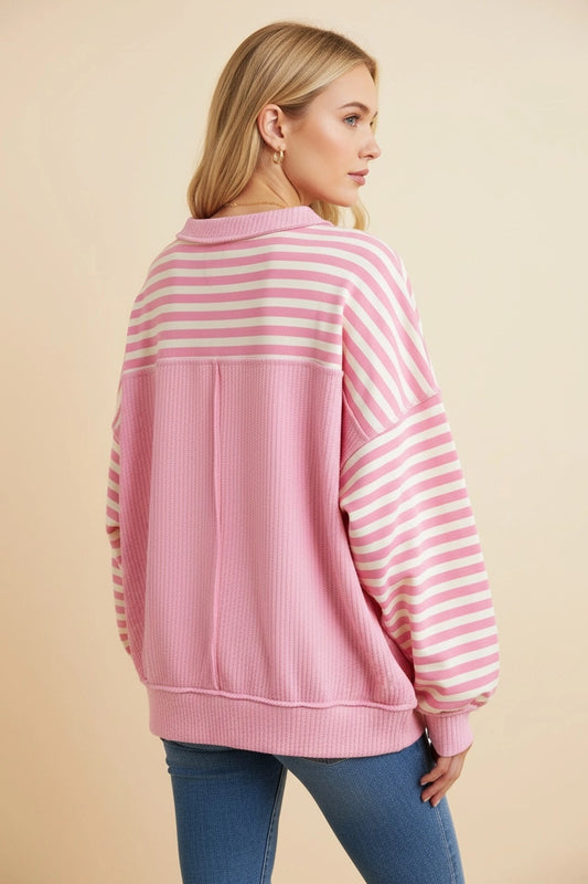 Pink & Cream Striped Oversized Pullover