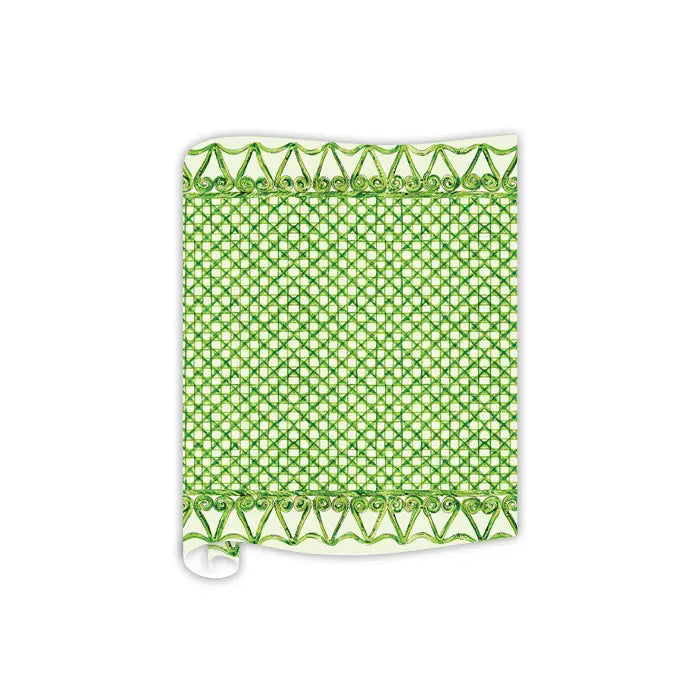 Handpainted Green Swirls with Lattice Pattern Table Runner