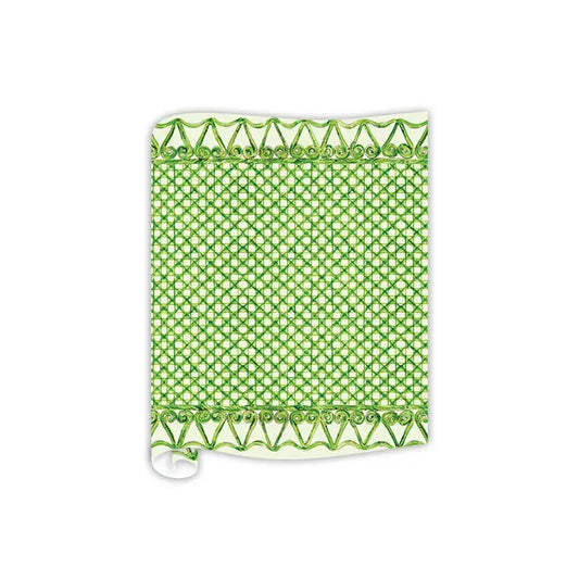 Handpainted Green Swirls with Lattice Pattern Table Runner