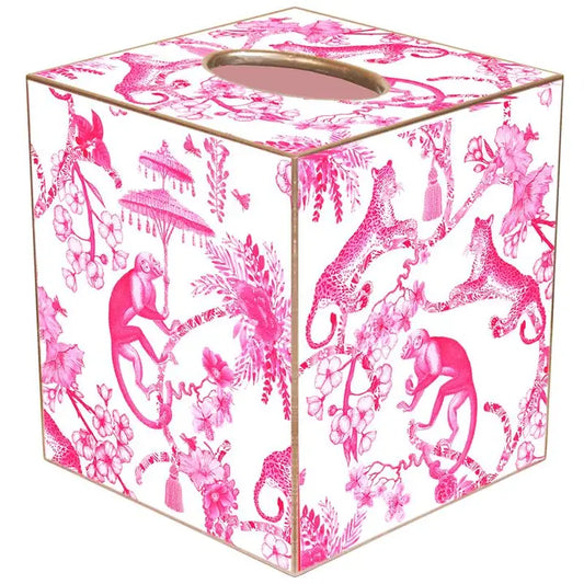 Chic Monkey Toile Pink Paper Mache Tissue Box Cover