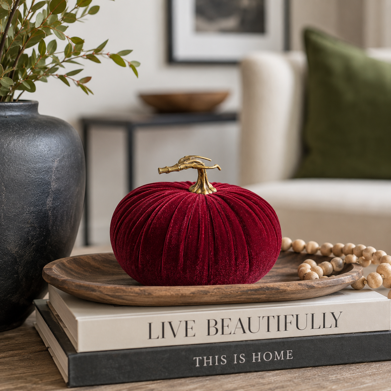 8''X8''X6'' Fabulous Fall Velvet Pumpkin (Deep Red)