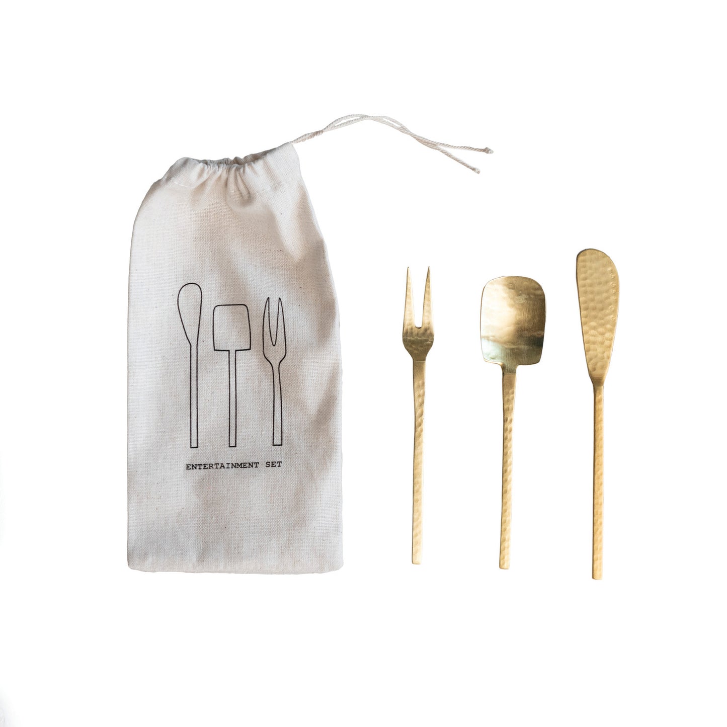 Hammered Stainless Steel Appetizer Utensils, Gold Finish, Set of 3