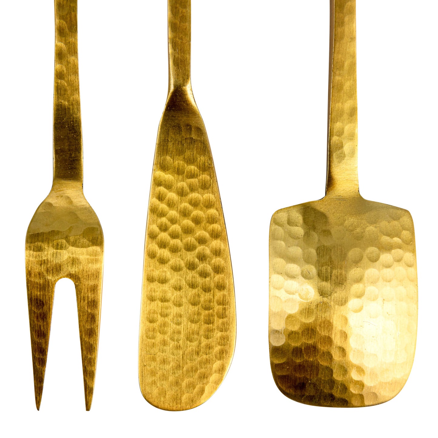 Hammered Stainless Steel Appetizer Utensils, Gold Finish, Set of 3