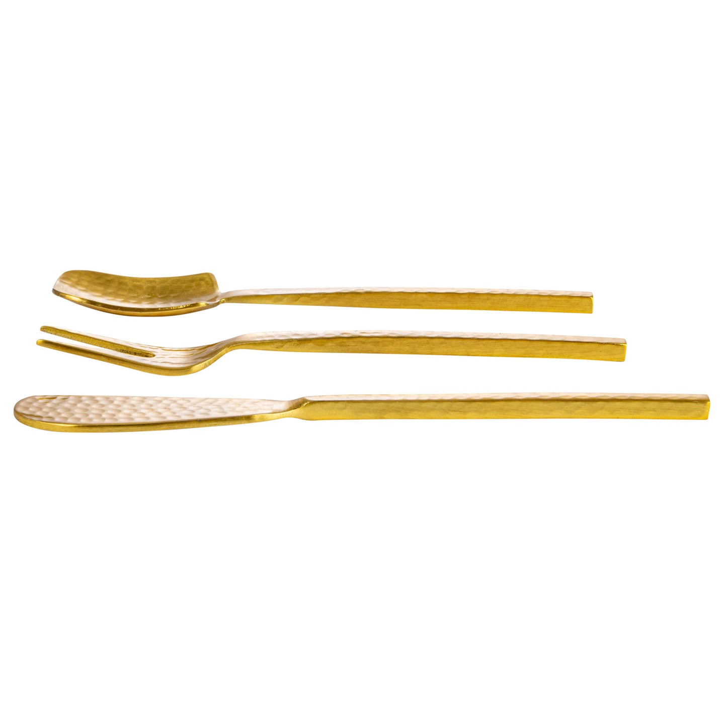 Hammered Stainless Steel Appetizer Utensils, Gold Finish, Set of 3