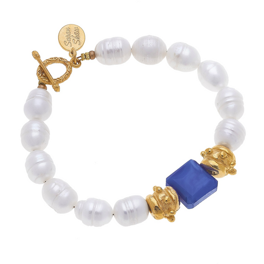 Gold with Blue Crystal Freshwater Bracelet 2112BL