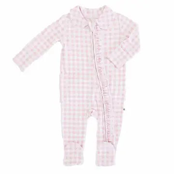 Pink Gingham Peter Pan Collar Zipper Footie