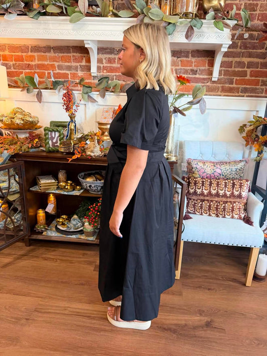 Black and Gold Front Zip Adjustable Dress