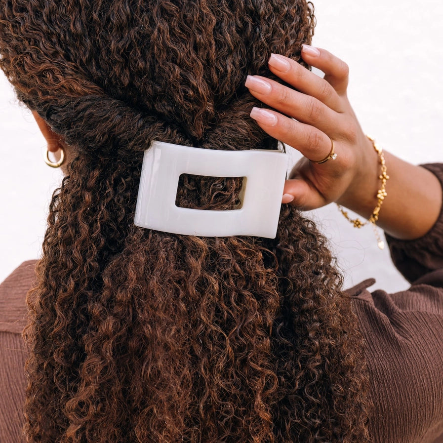 Teleties Medium Flat Rectangular Clip - Cocounut White