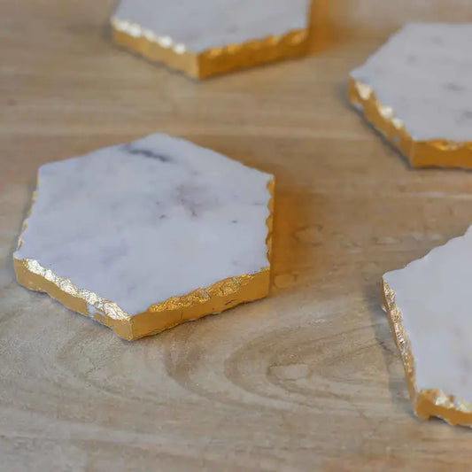 Vernazza Marble Coasters White/Gold 4x4 Set of 4