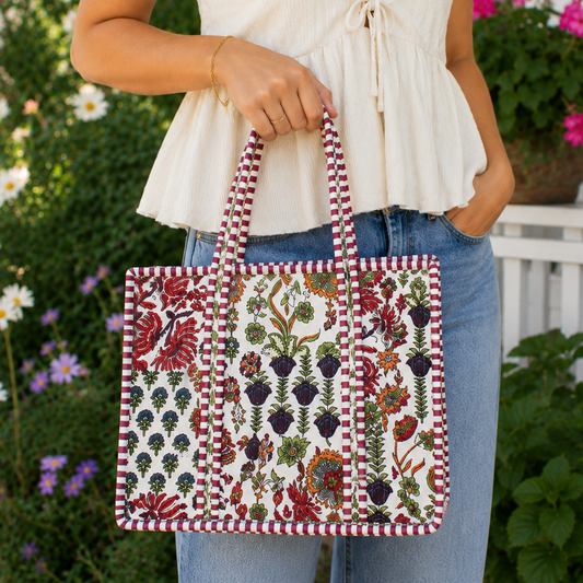 White Patchwork Quilted Bag Print