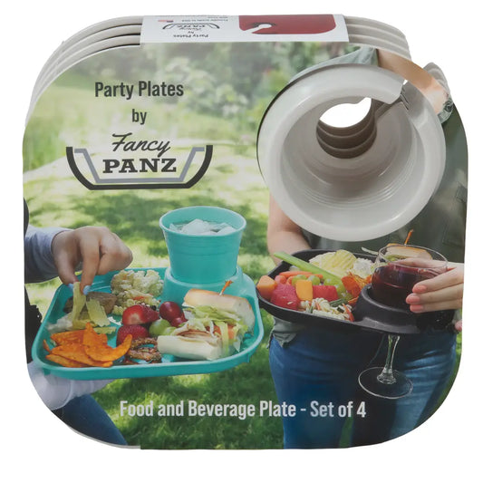 Reusable Party Plates w/ Stemware Holder - Set of 4 - White