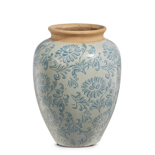 9.75 Inch Blue Floral Pattern Urn