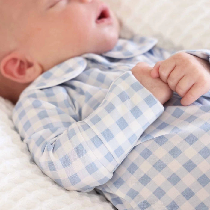 Blue Gingham Peter Pan Collar Zipper Footie