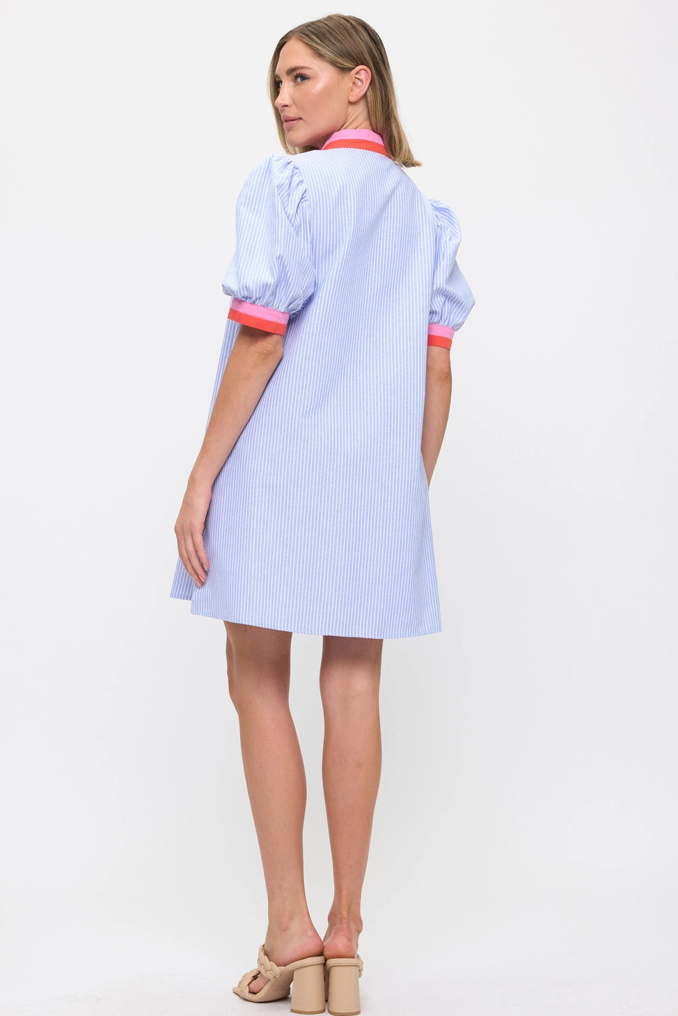 Striped Linen Dress with Contrast Trim