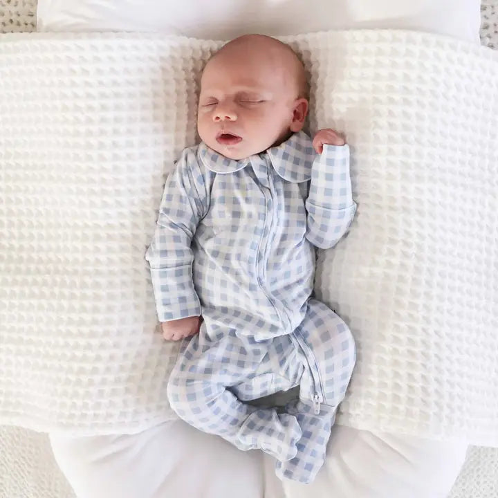 Blue Gingham Peter Pan Collar Zipper Footie