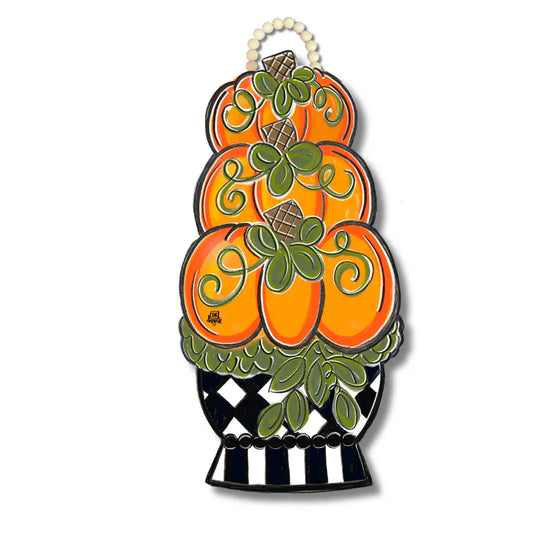 Black and White Pumpkin Topiary Door Hanger