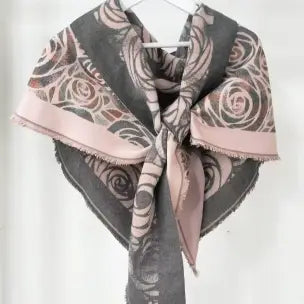 Pink Rose Pattern Triangle Scarf