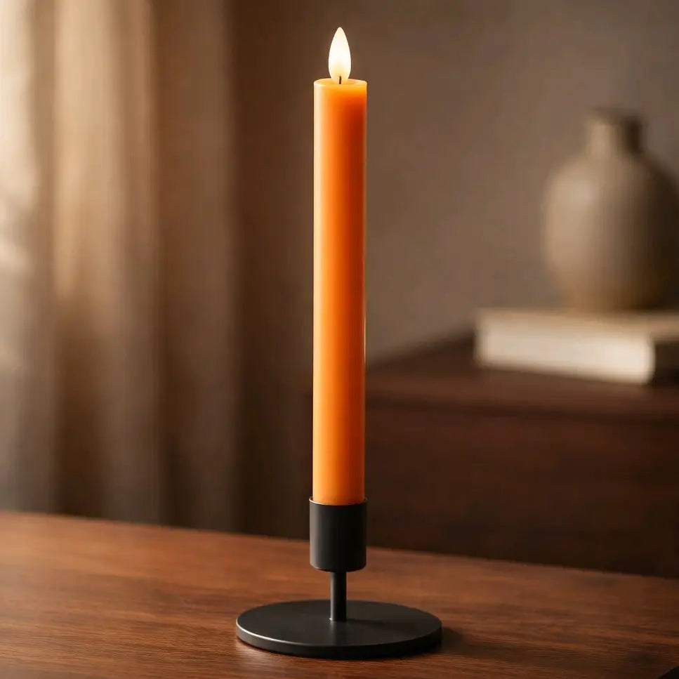 Orange 10in Taper Realistic Flame Taper Set of 2