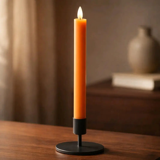 Orange 10in Taper Realistic Flame Taper Set of 2