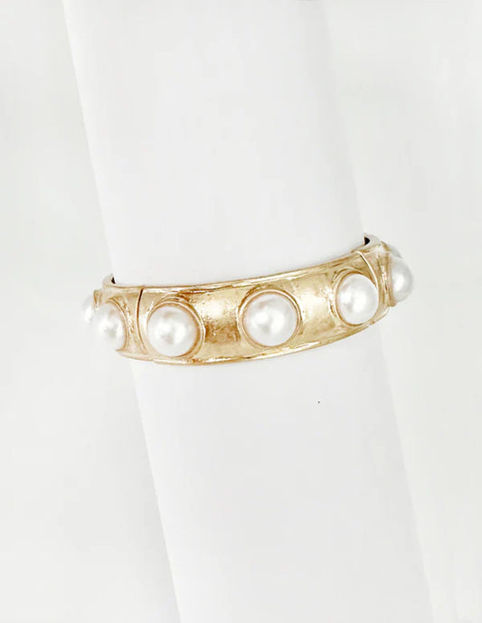 Gold Stretch Bracelet with Pearl Accents